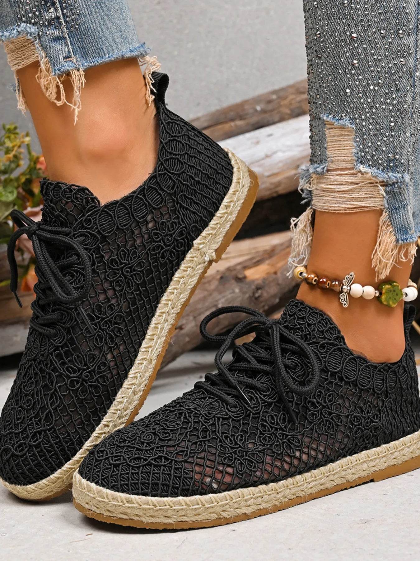 Breathable Woven Lace Up Sneakers - Tredona LLC