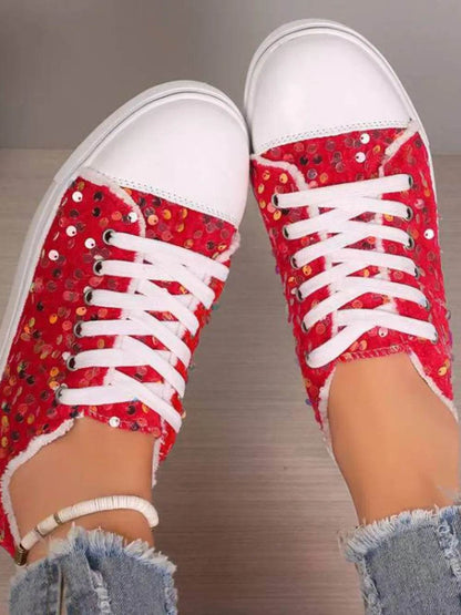 Sequin Round Toe Flat Sneakers - Tredona LLC