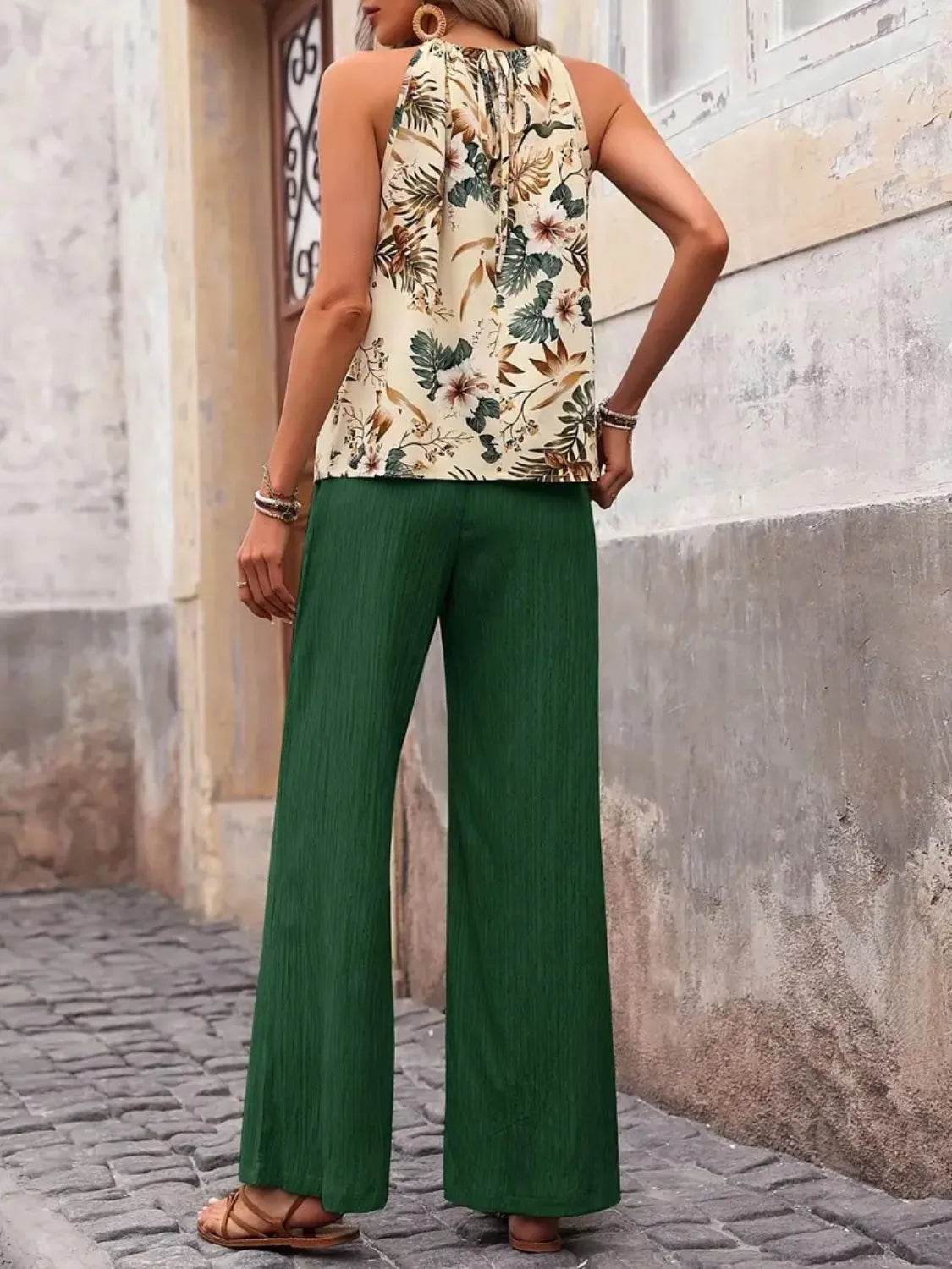 Printed Tank Top and Wide Leg Pants Set - Tredona LLC