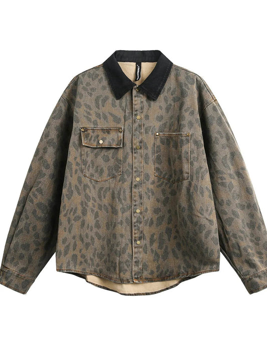Men's Leopard Button Up Long Sleeve Jacket - Tredona LLC