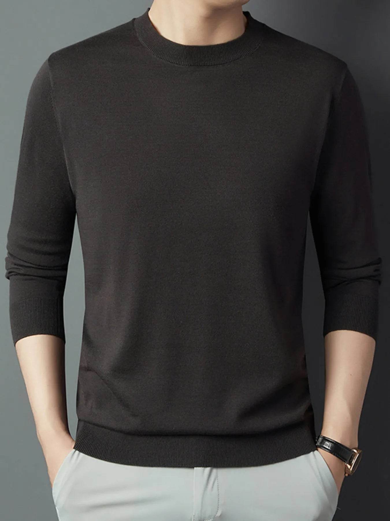 Men's Full Size Round Neck Long Sleeve Knit Top Plus Size - Tredona LLC