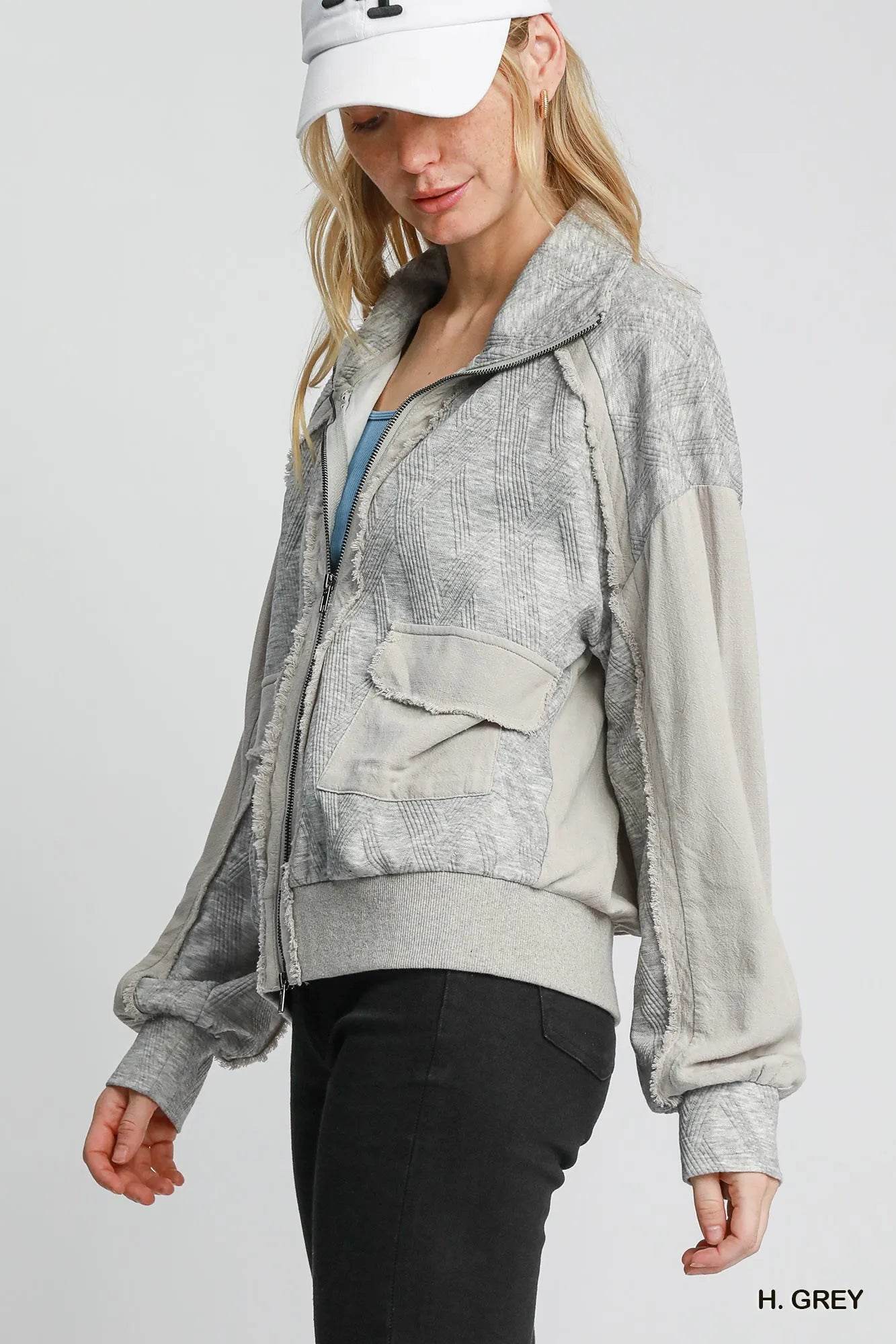 Umgee Two-Way Jacquard Zip-Up Jacket - Tredona LLC