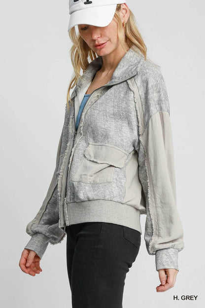 Umgee Two-Way Jacquard Zip-Up Jacket - Tredona LLC