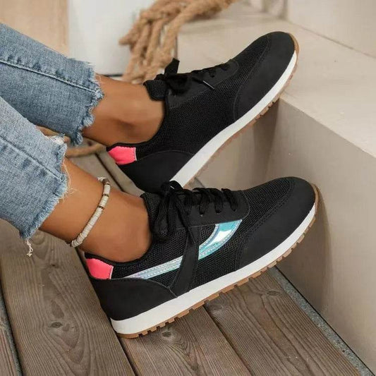 Mesh Contrast Round Toe Sneakers - Tredona LLC