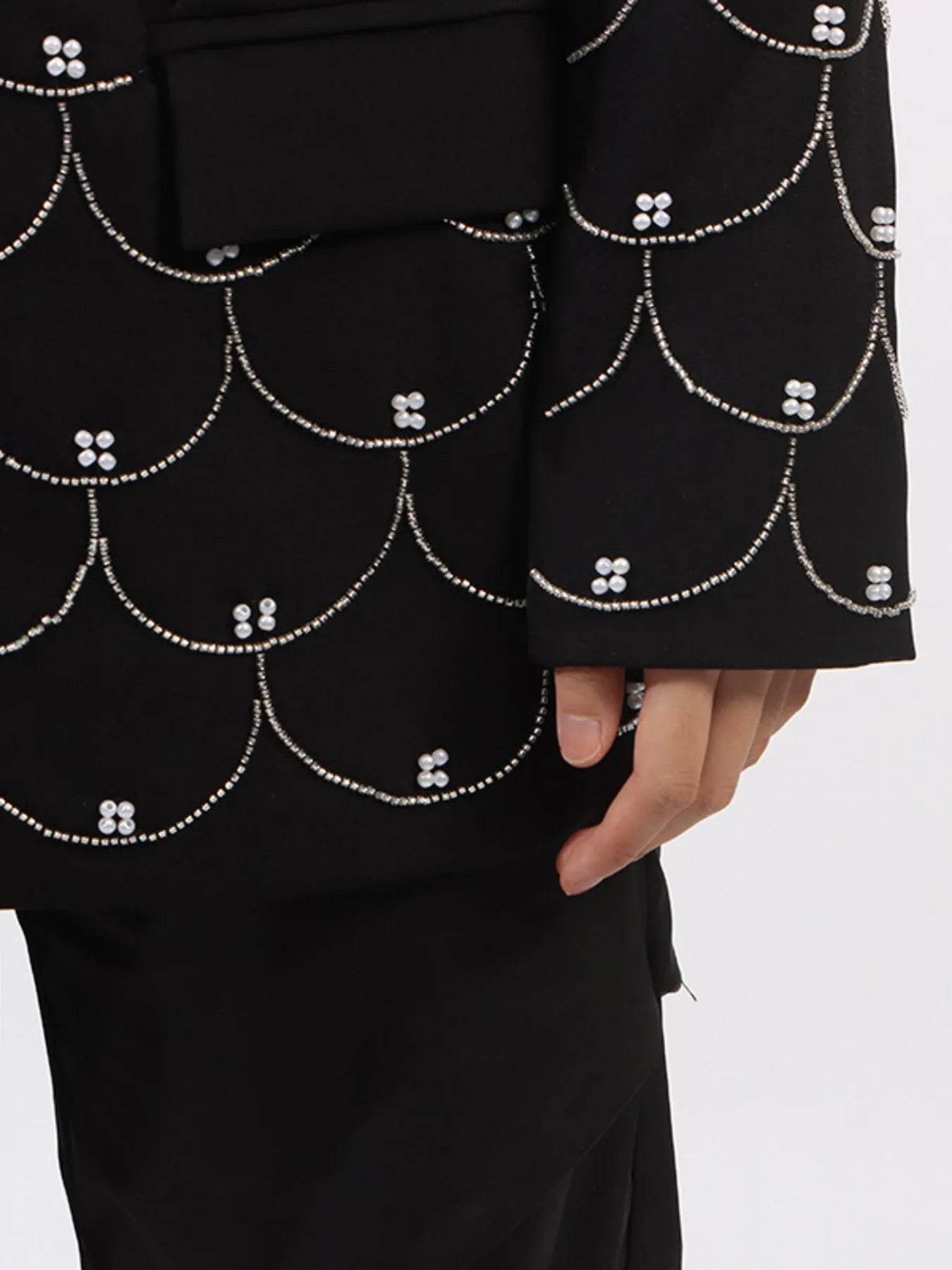 Pearl Detail Long Sleeve Blazer - Tredona LLC