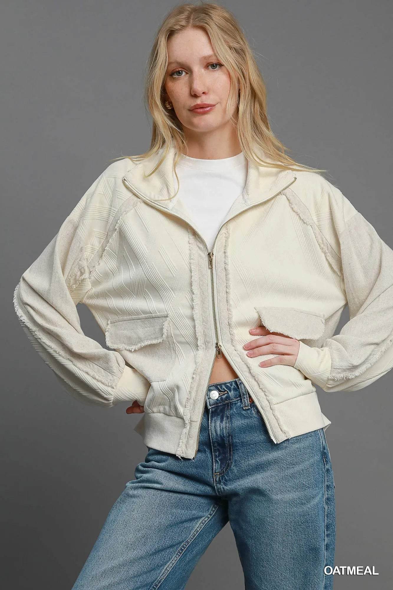 Umgee Two-Way Jacquard Zip-Up Jacket - Tredona LLC