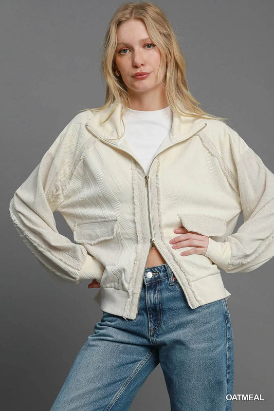Umgee Two-Way Jacquard Zip-Up Jacket - Tredona LLC