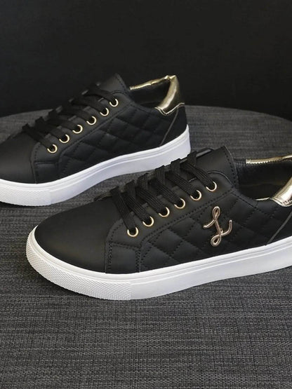 Quilted Platform Sneakers with Metallic Gold Accents - Tredona LLC