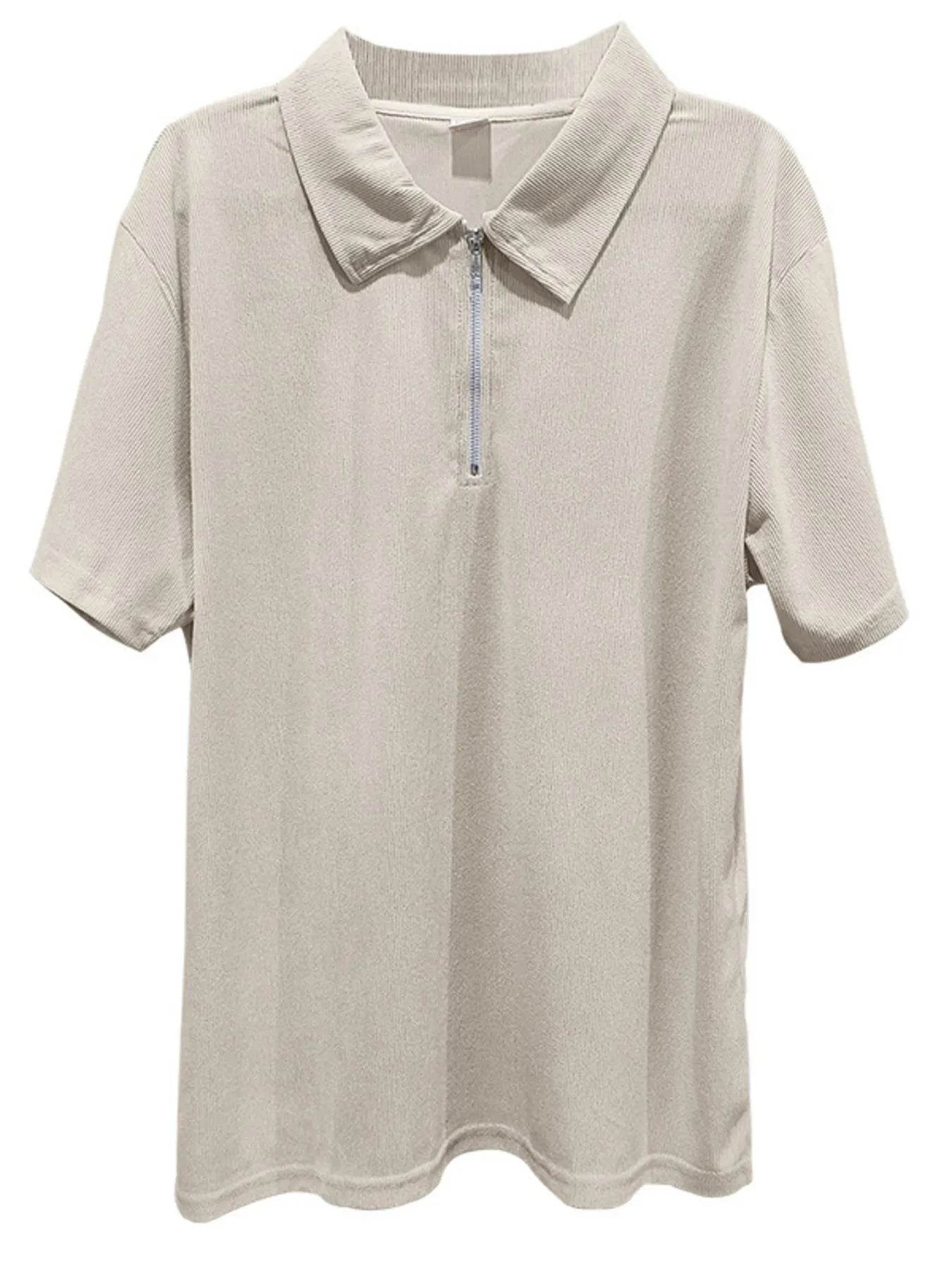 Men's Full Size Quarter Zip Short Sleeve Polo and Pants Set Plus Size - Tredona LLC