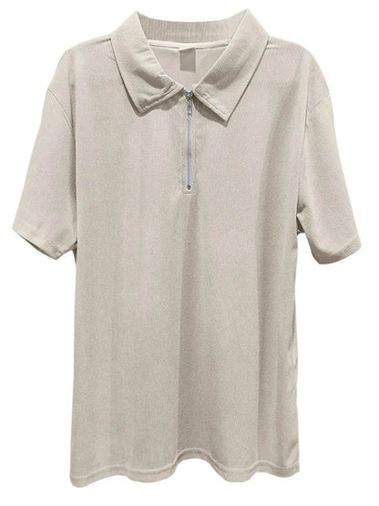 Men's Full Size Quarter Zip Short Sleeve Polo and Pants Set Plus Size - Tredona LLC