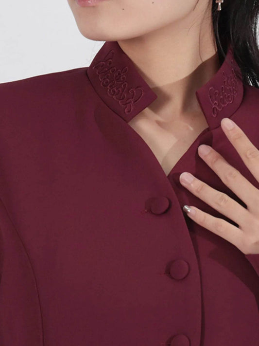 Button Up Long Sleeve Top and Pleated Skirt Set - Tredona LLC
