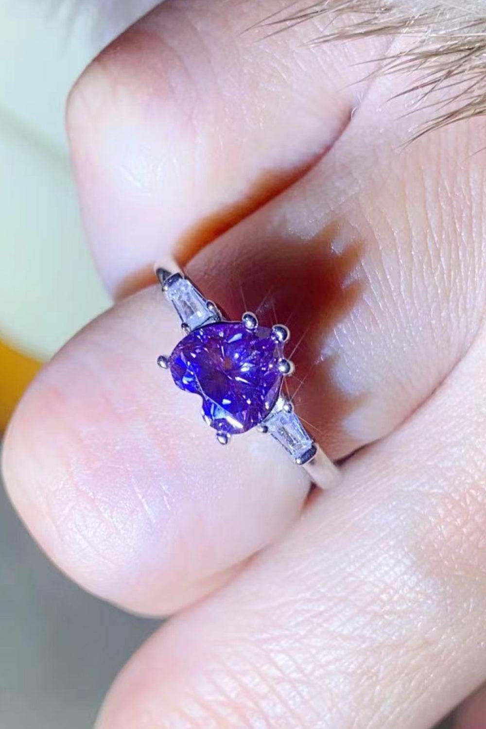 1 Carat Moissanite Heart-Shaped Platinum-Plated Ring in Purple - Tredona LLC