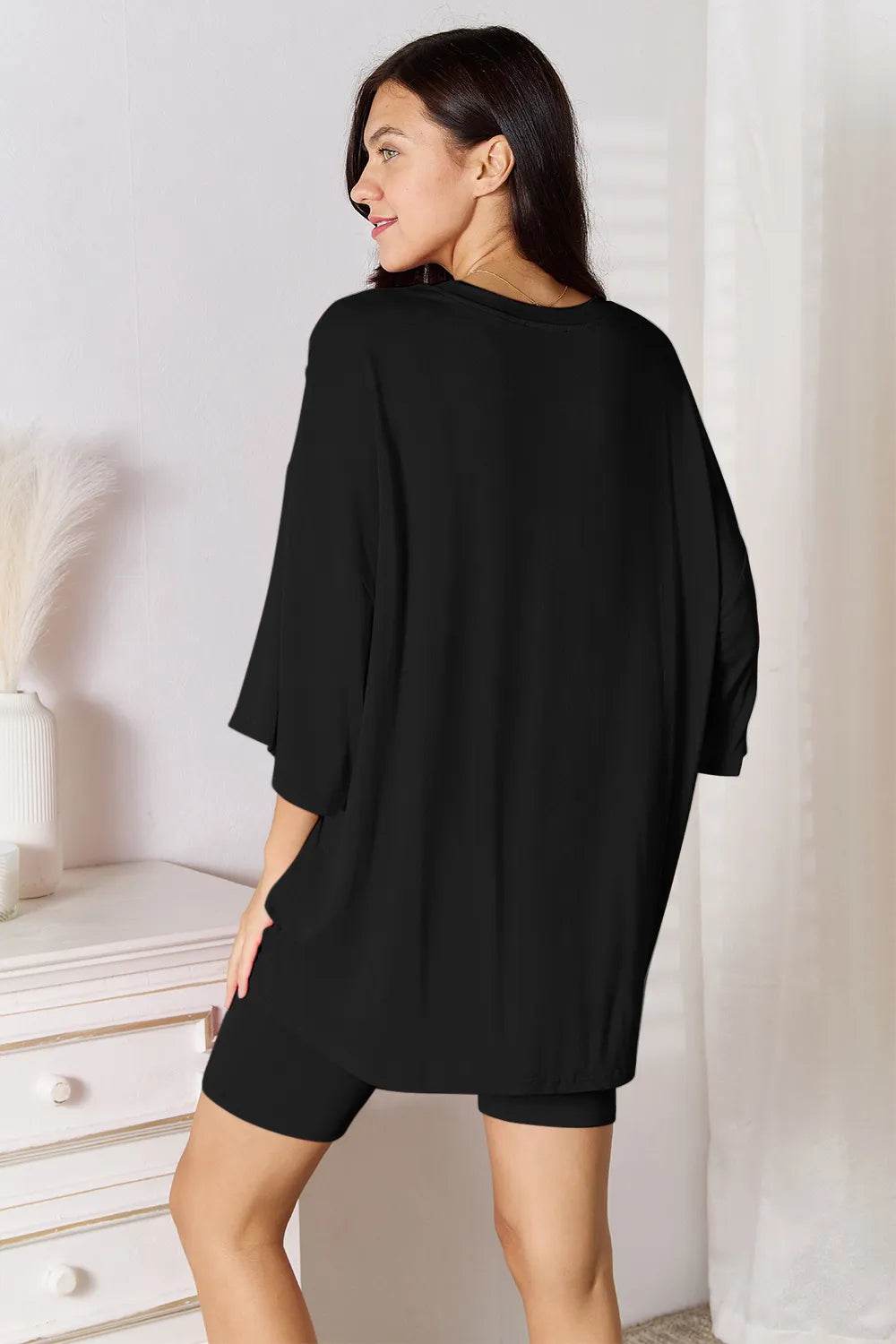 Basic Bae Bamboo Full Size Round Neck Drop Shoulder T-Shirt and Shorts Set - Tredona LLC