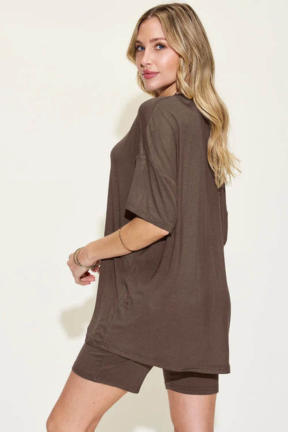 Basic Bae Full Size V-Neck Drop Shoulder T-Shirt and Shorts Set - Tredona LLC