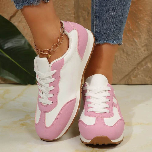 Contrast Lace Up Round Toe Sneakers - Tredona LLC
