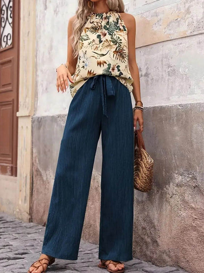 Printed Tank Top and Wide Leg Pants Set - Tredona LLC