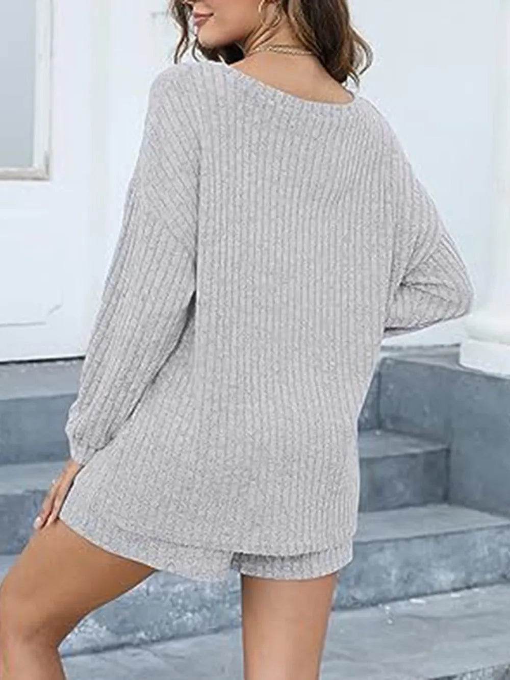 Round Neck Dropped Shoulder Top and Shorts Set - Tredona LLC