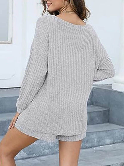 Round Neck Dropped Shoulder Top and Shorts Set - Tredona LLC