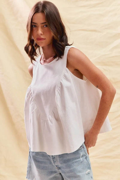 SO ME Game Day Color Denim Ruched Sleeveless Top - Tredona LLC