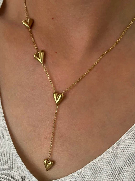 18K Gold-Plated Heart Drop Y-Necklace - Tredona LLC