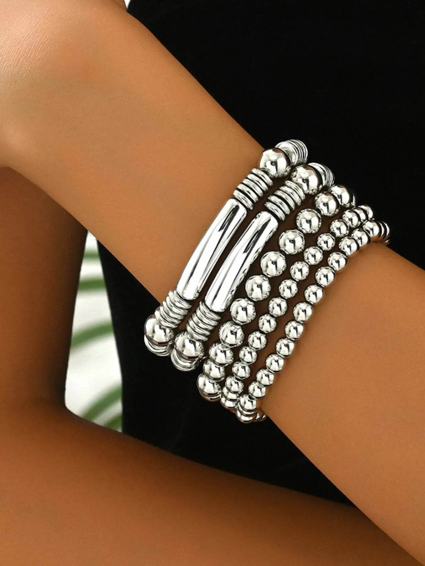 5 Piece Stainless Steel Beaded Bracelet - Tredona LLC