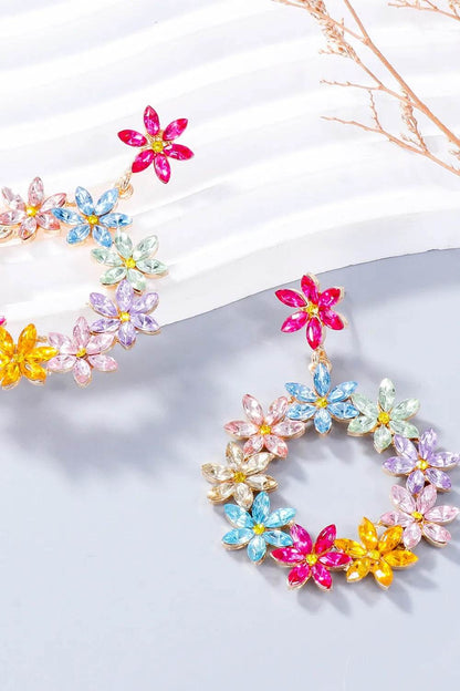 Rhinestone Flower Dangle Earrings - Tredona LLC