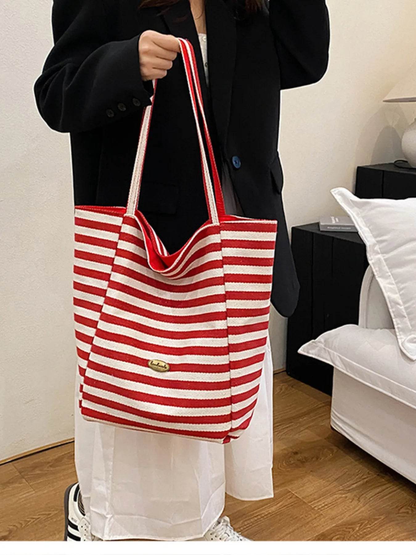 Striped Canvas Tote Bag - Tredona LLC