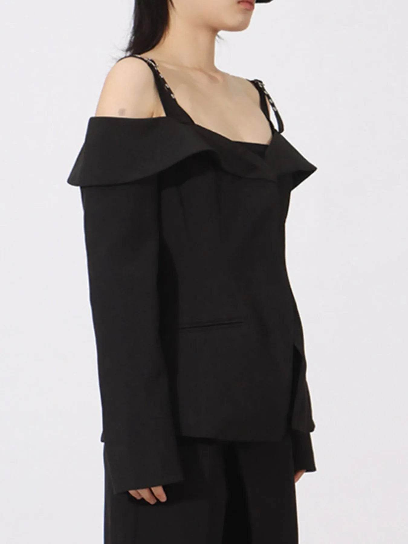 Ruffled Cold Shoulder Long Sleeve Outerwear - Tredona LLC
