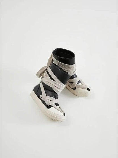 Lace-Up Round Neck Sneaker Boots - Tredona LLC