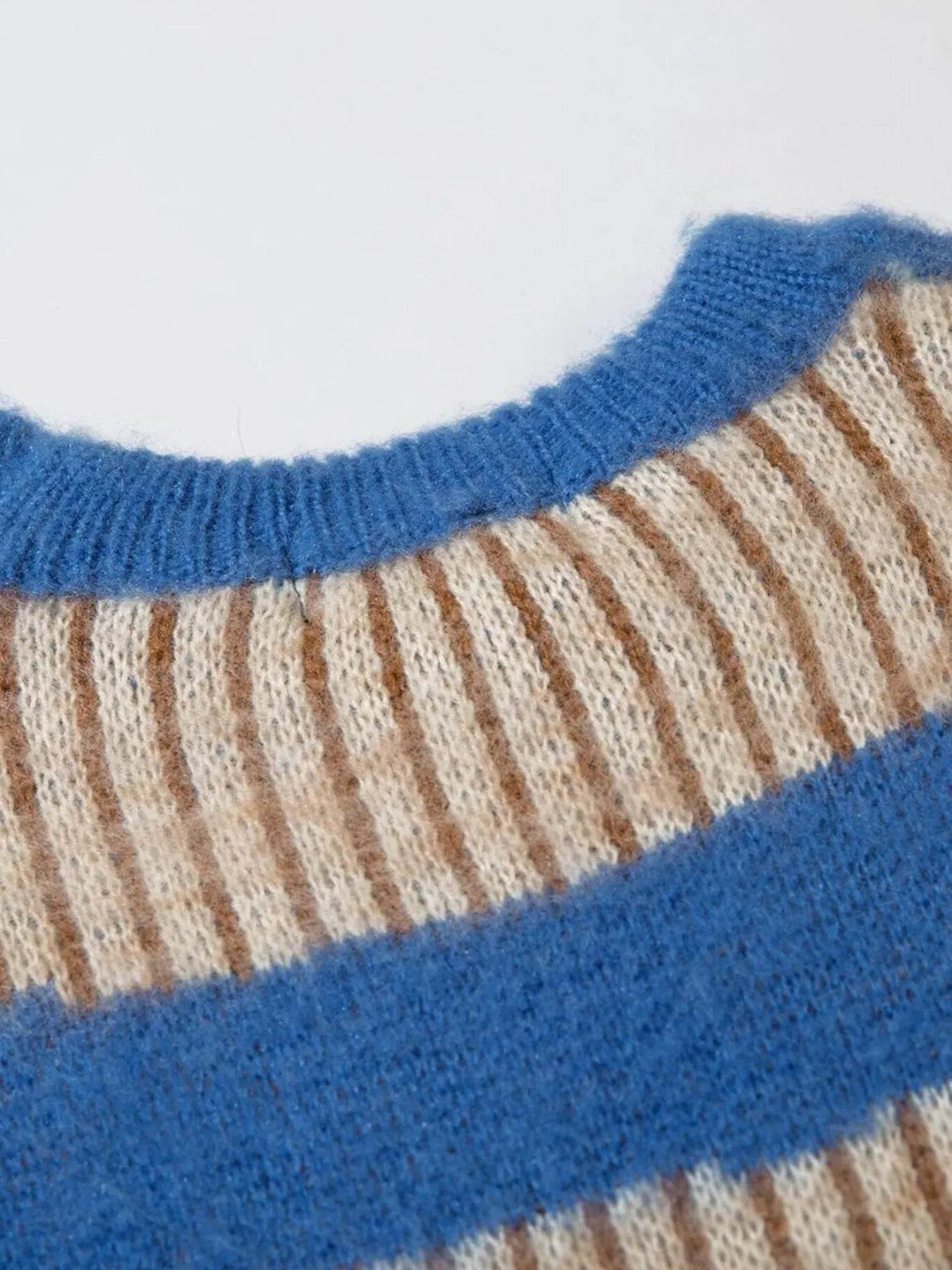 Men's Oversized Contrast Striped Round Neck Sweater - Tredona LLC