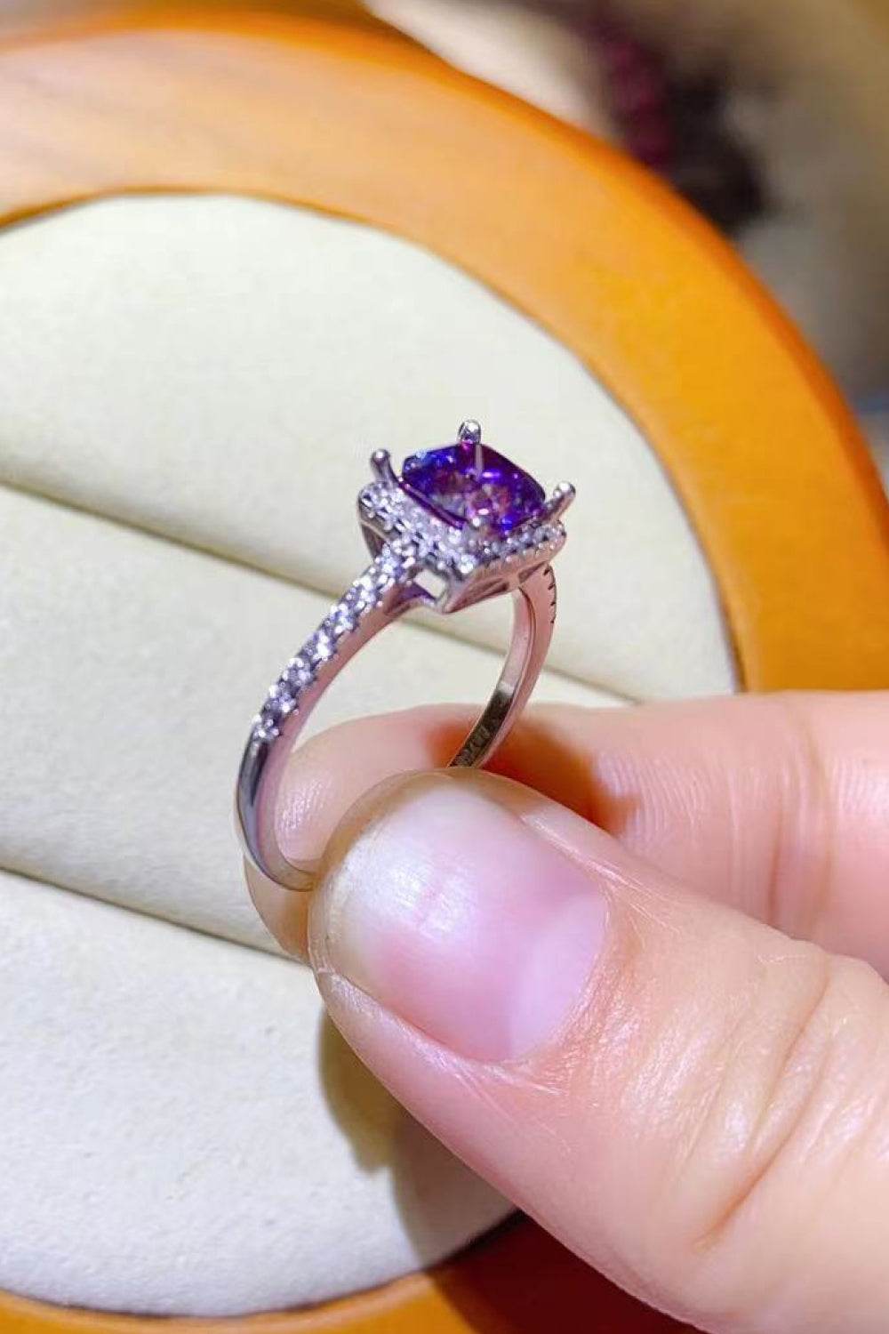 1 Carat Moissanite Platinum-Plated Square Ring - Tredona LLC
