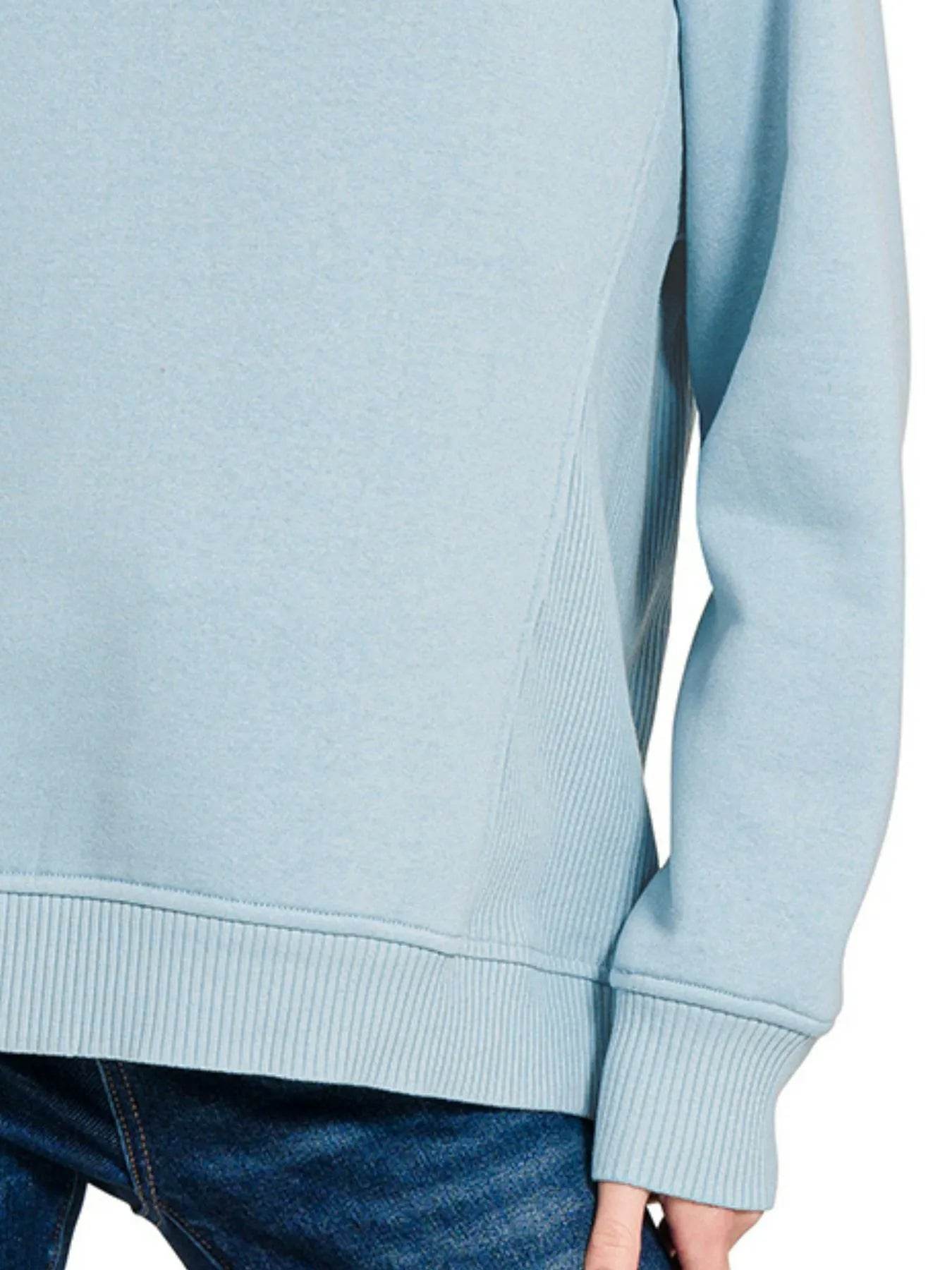 Zenana Fleece Round Neck Ribbed Side Raglan Sweatshirt - Tredona LLC