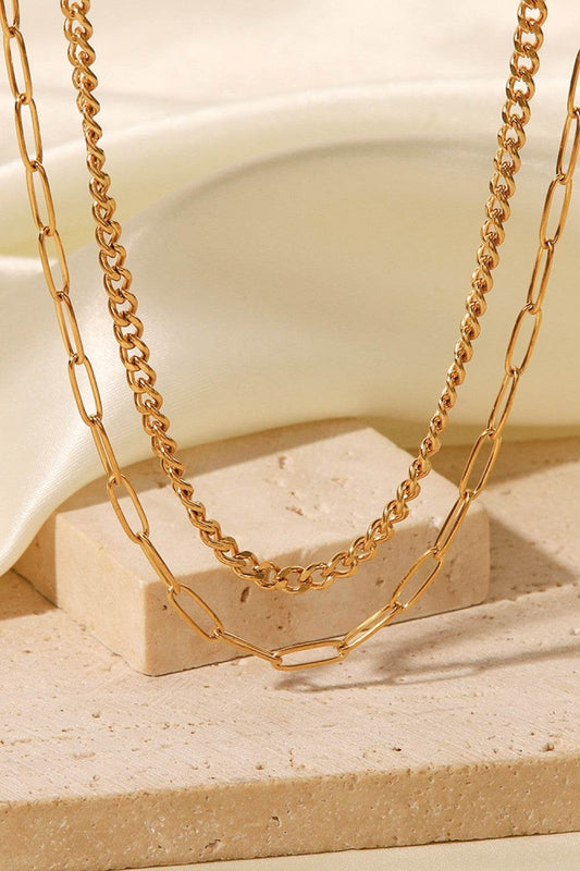 18K Gold Plated Layered Chain Necklace - Tredona LLC