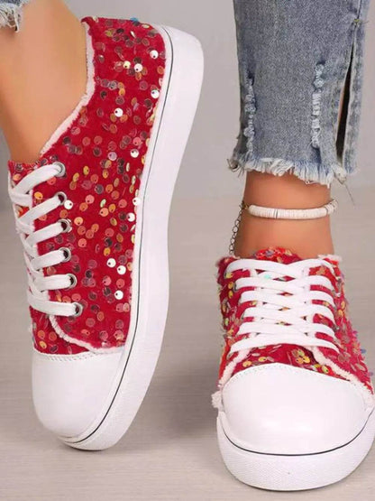 Sequin Round Toe Flat Sneakers - Tredona LLC