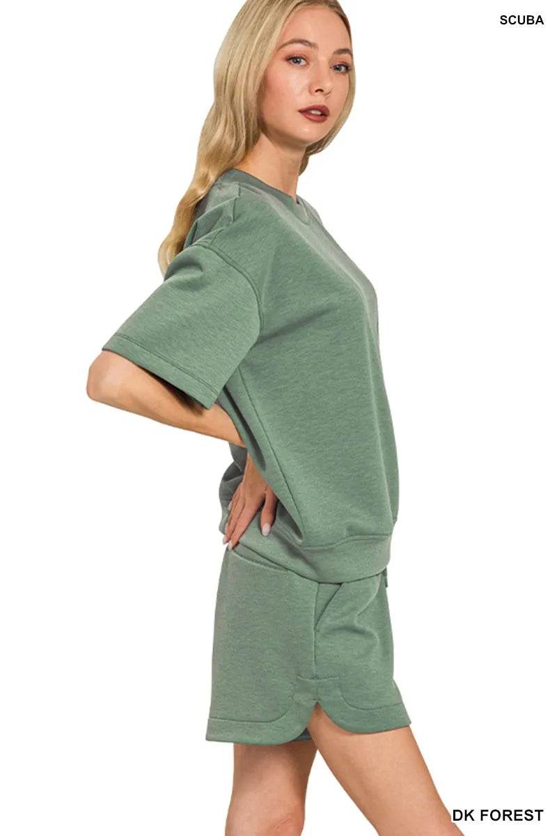 Zenana Scuba Short Sleeve Top & Shorts Set - Tredona LLC