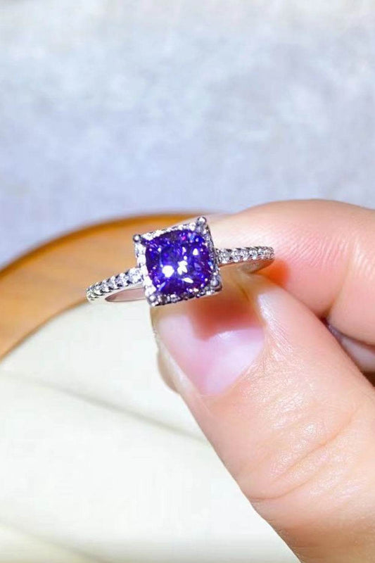1 Carat Moissanite Platinum-Plated Square Ring - Tredona LLC