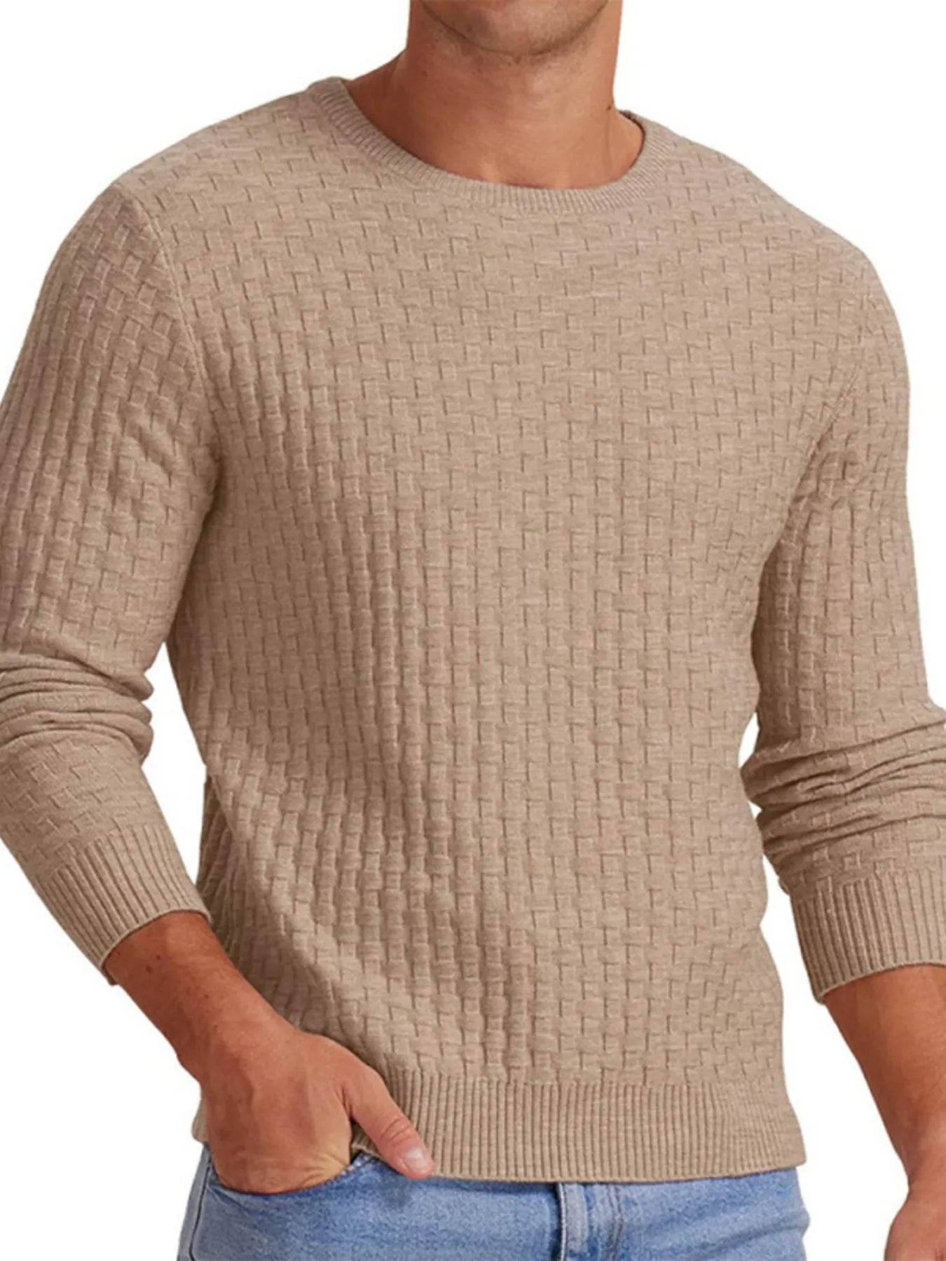 Men's Full Size Ribbed Hem Round Neck Sweater Plus Size - Tredona LLC