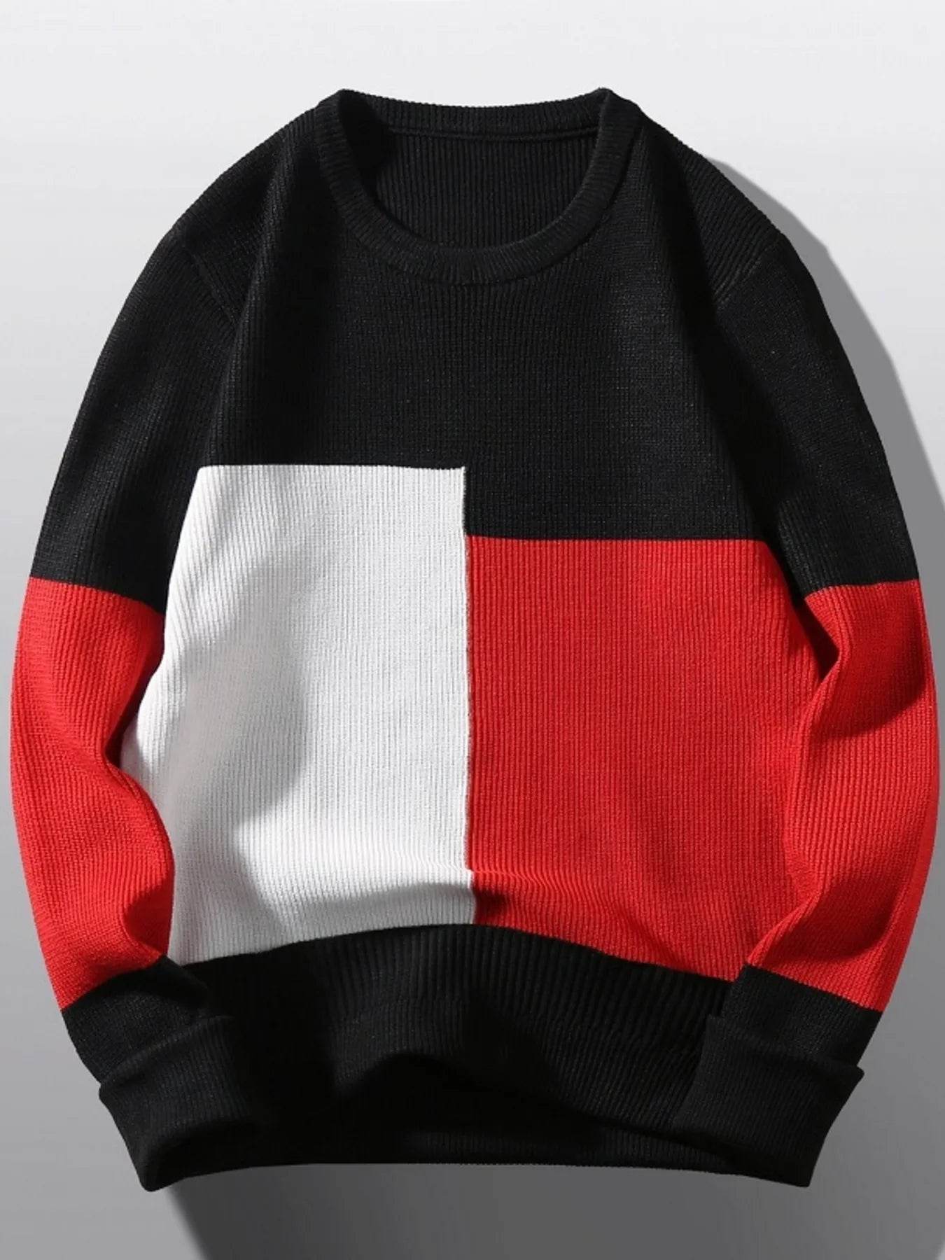 Men's Plus Size Color Block Round Neck Sweater - Tredona LLC