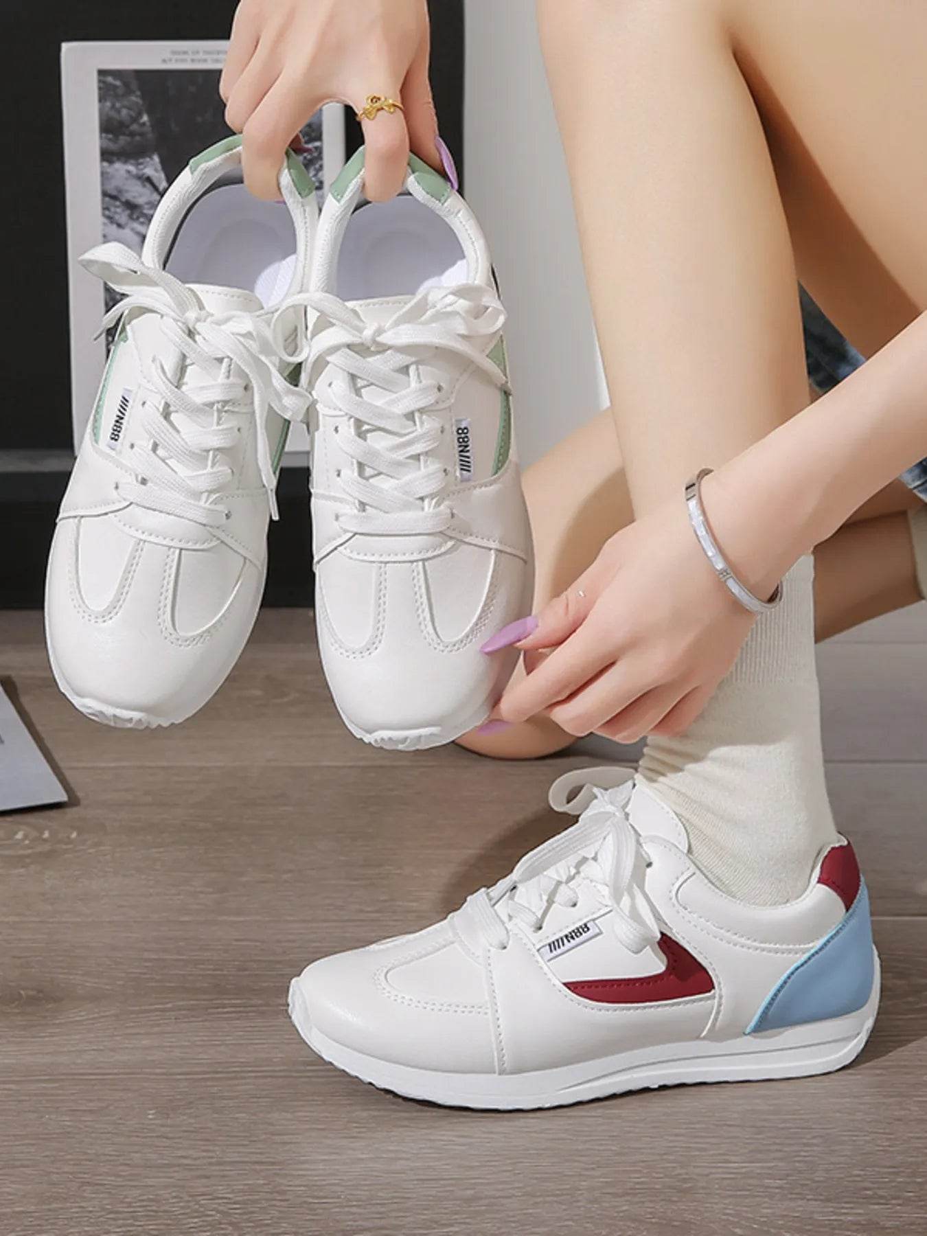 Round Toe Contrast Sneakers - Tredona LLC