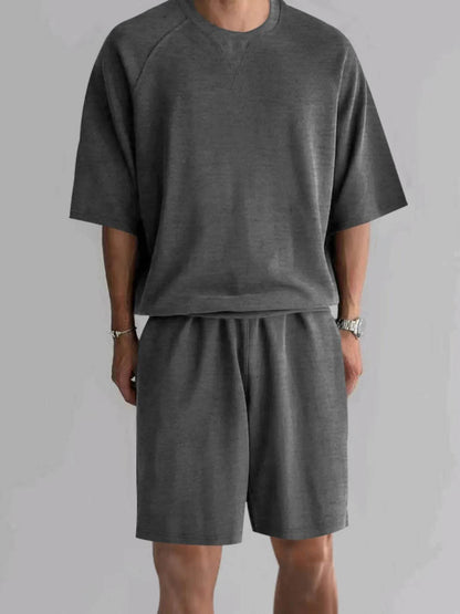 Men's Full Size Round Neck Top and Shorts Set Plus Size - Tredona LLC