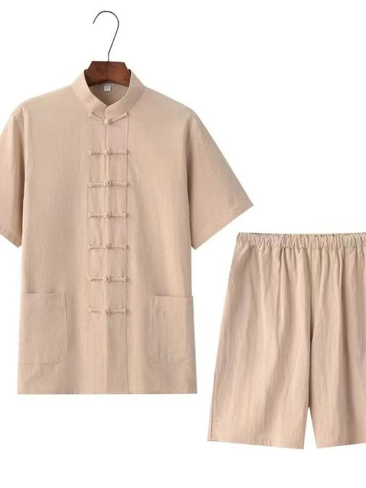 Men's Plus Size Chinese Style Top and Shorts Set - Tredona LLC