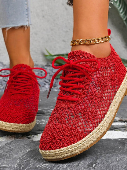 Breathable Woven Lace Up Sneakers - Tredona LLC
