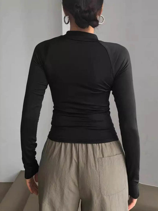 Long Sleeve Zip Front Fitted T-Shirt - Tredona LLC