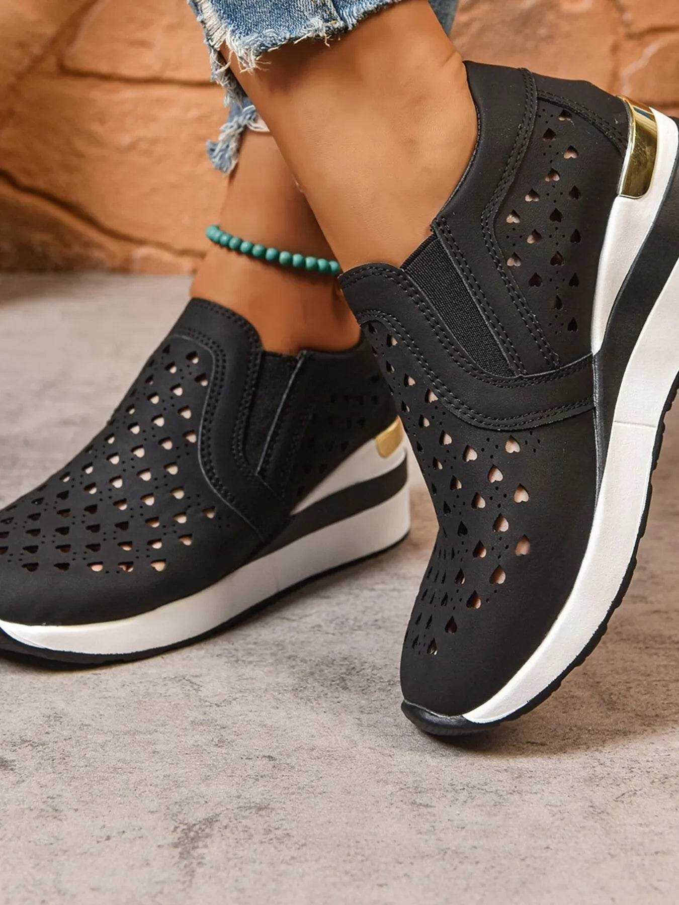 Breathable Cutout Wedge Sneakers - Tredona LLC