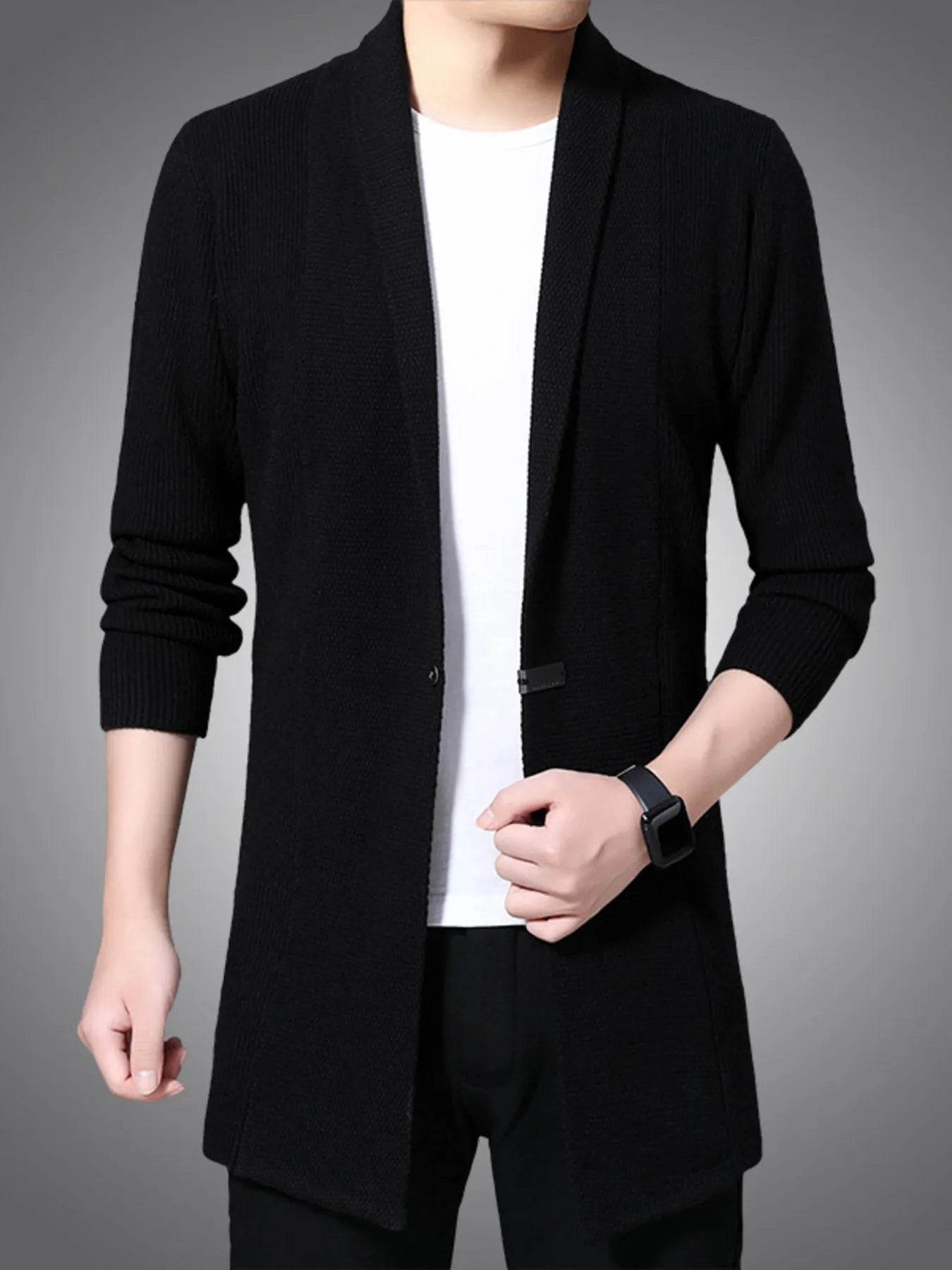 Men's Full Size Long Sleeve Longline Cardigan Plus Size - Tredona LLC