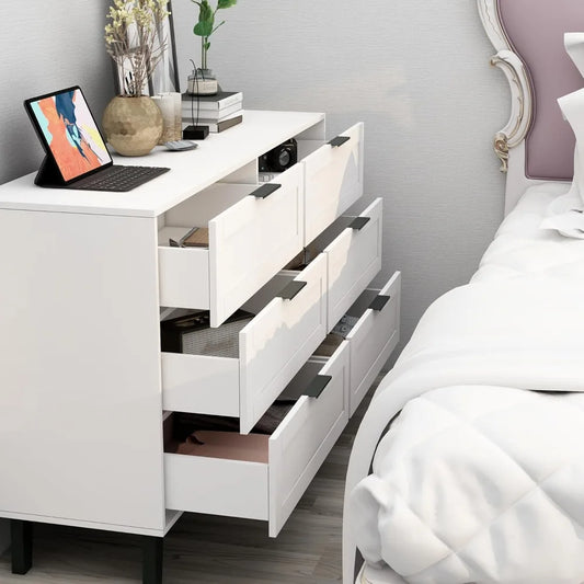 TaoHFE 6 Drawer Dresser for Bedroom Modern White Chest of Drawers for Nursery Wood Dresser for Kids Horizontal Dressers & Chests