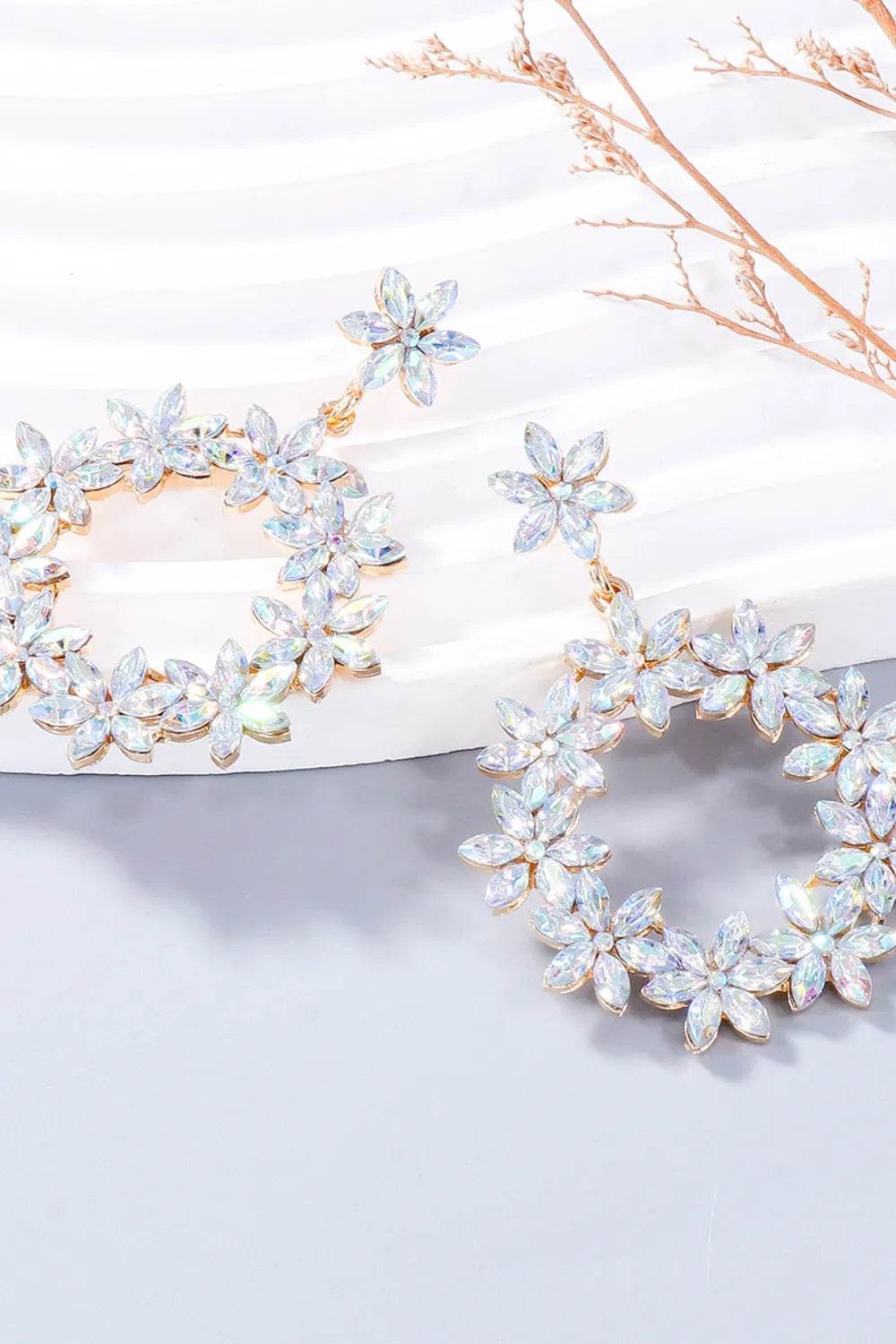 Rhinestone Flower Dangle Earrings - Tredona LLC
