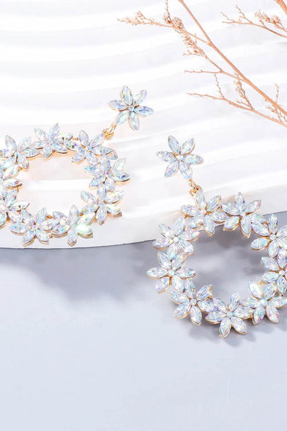 Rhinestone Flower Dangle Earrings - Tredona LLC