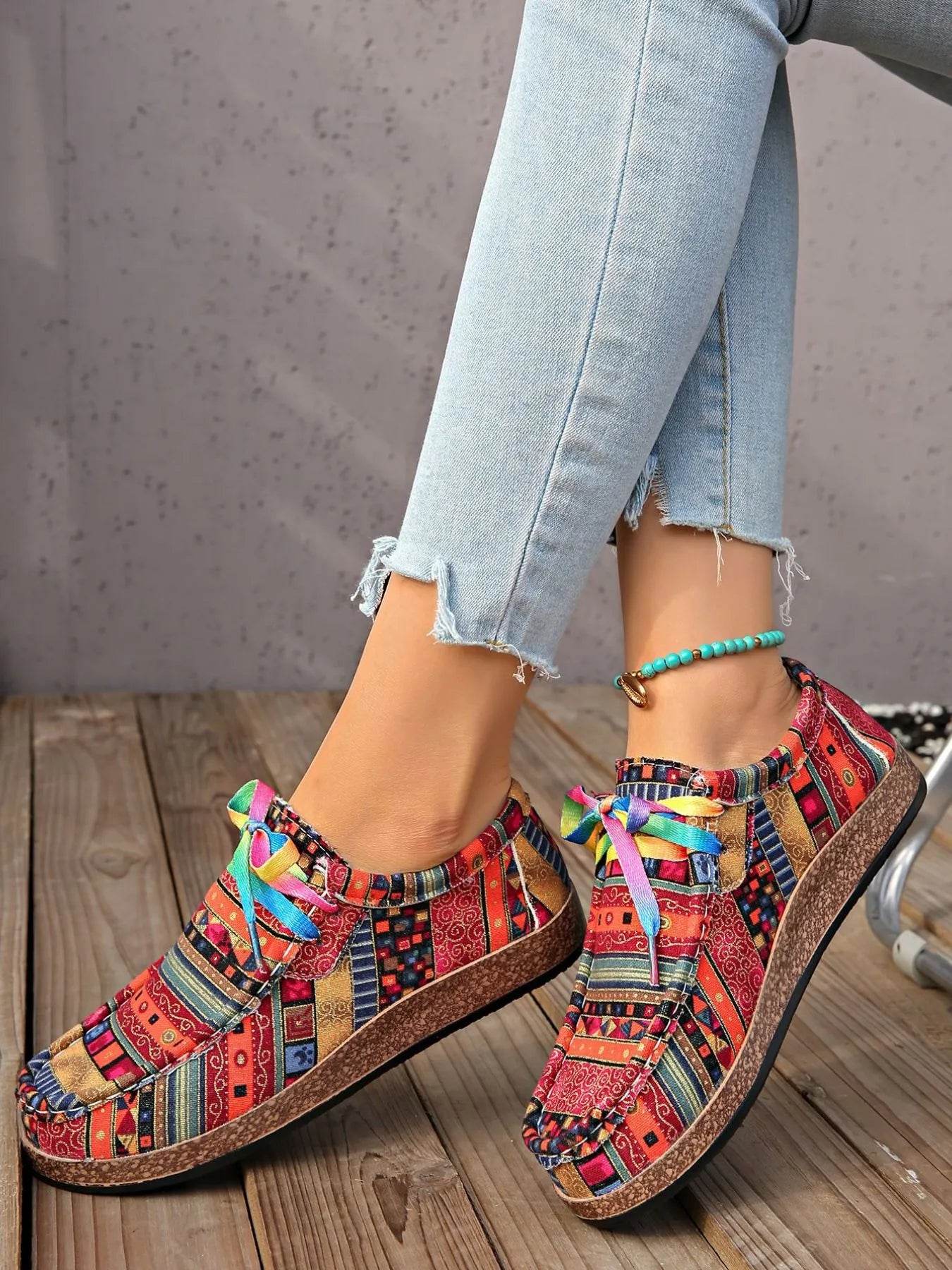Printed Lace Up Sneakers - Tredona LLC