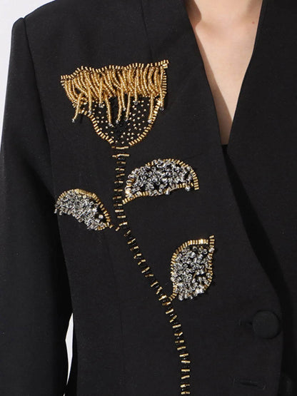 Flower Button Front Long Sleeve Blazer - Tredona LLC